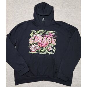 Return To Sender‎ Black Savage Floral Embroidered Graphic Pullover Hoodie XXL